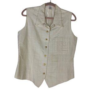 Vintage Ann Taylor Studio Beige Linen Blend Vest Size 8 Western Prairie Y2K Cute